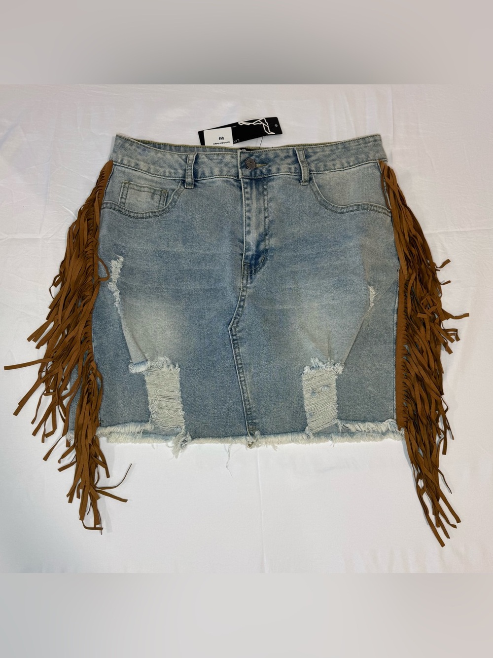 Lucky & Blessed Denim Fringe Skirt L NWT Western Cowgirl